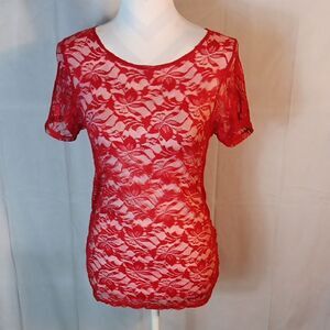 Elegant Red Floral Lace Top